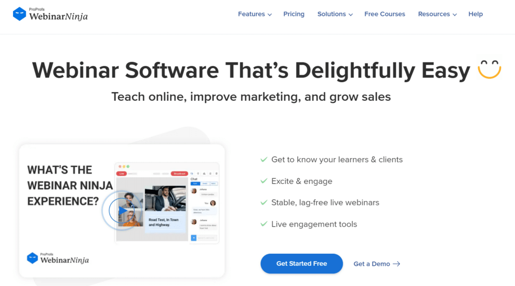 WebinarNinja homepage